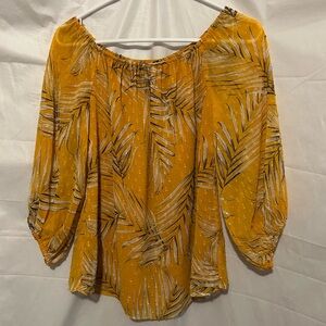 WHBM Top S Mustard Yellow Silky Boho Hippie Can Be Worn Off Shoulde Shirt Blouse